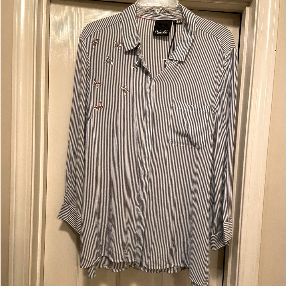 Nanette stripped button down with crystals
